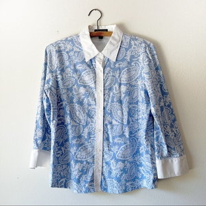 Womens lands end floral button‎ up collared M